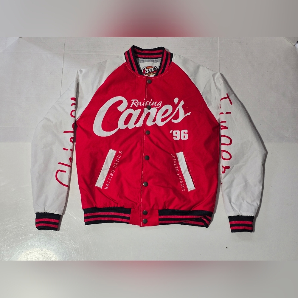 Mens Classic Raising Cane's Bomber Jacket '96 Size Small Red White